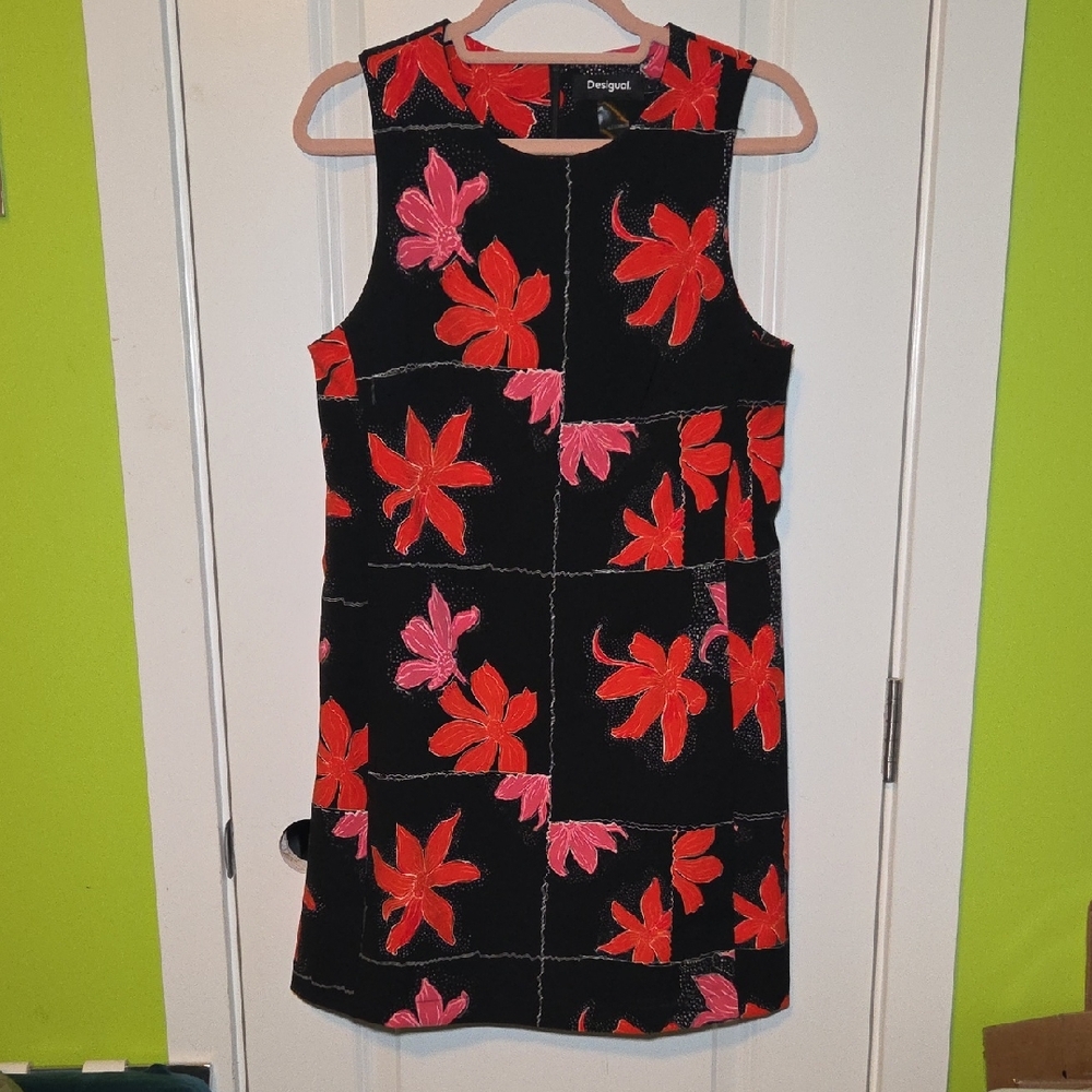 Desigual Black Floral Pinafore Mini Dress